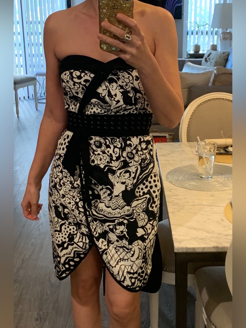 Eva Franco for Anthropologie Black and White Strapless Floral Print Dress! NWOT!